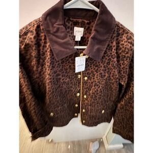 J.Crew Leopard Print Barn Jacket Brown Corduroy Collar Gold Hardware  XS NWT